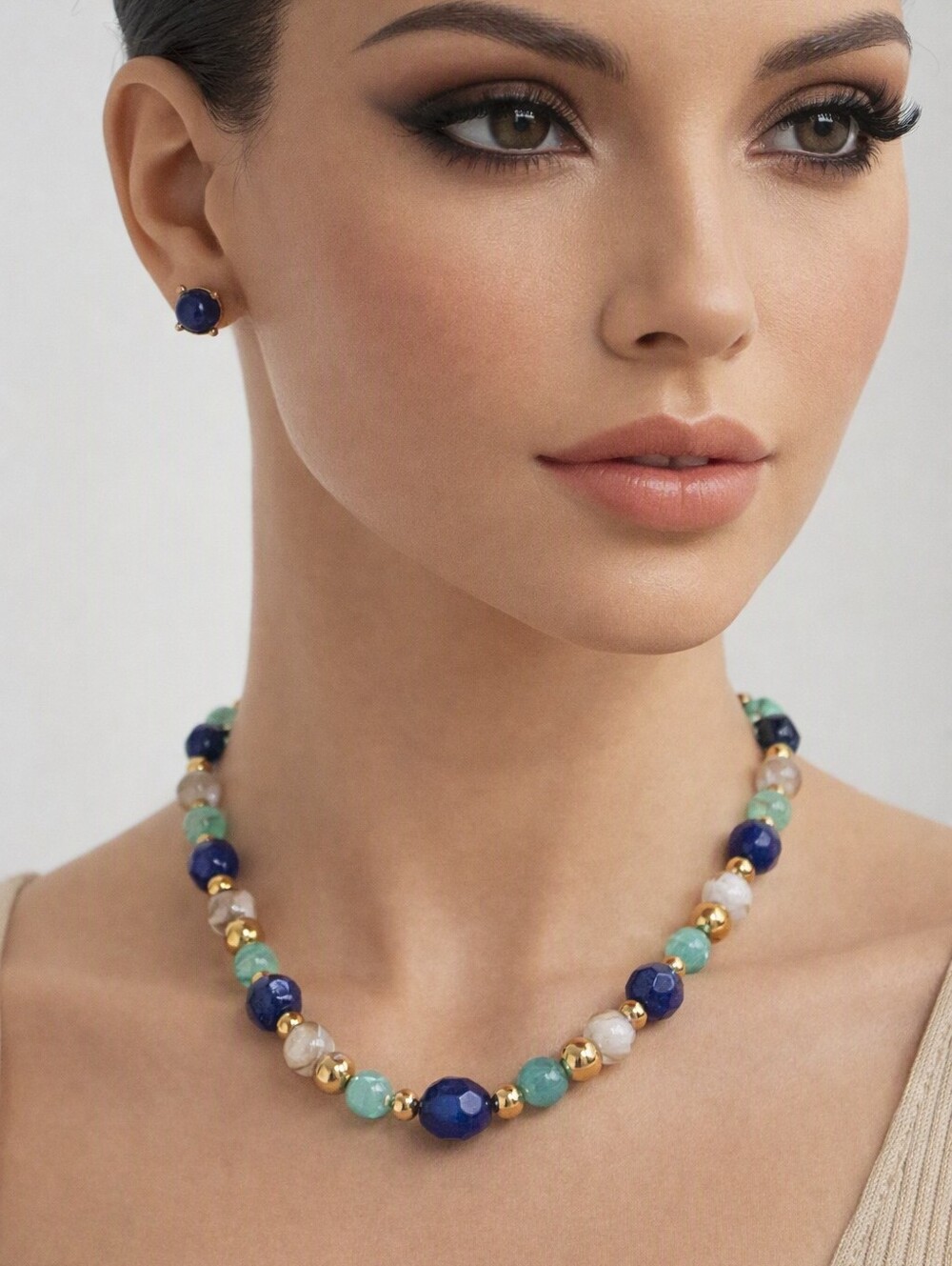 Rachel Gold Multi-Color Faceted Bead Necklace & Stud Earrings Set – Jewelry